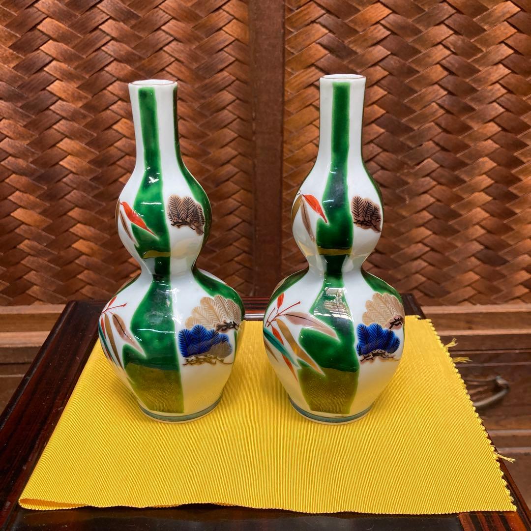 古九谷　色絵　徳利壱対　山岸政山　手描き　供箱付