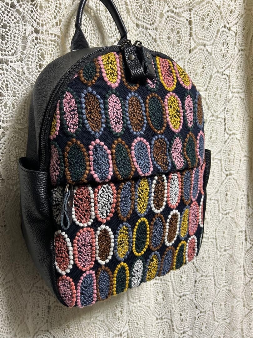 60302 ミナペルホネンハーフハンドメイド本革リュック ＬＬカラフルtarte