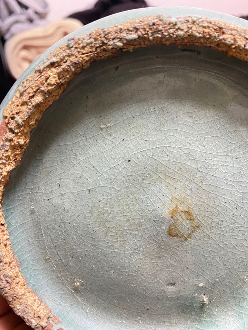 李朝青緑色の陶器製花瓶　白鳥の絵柄　世紀19