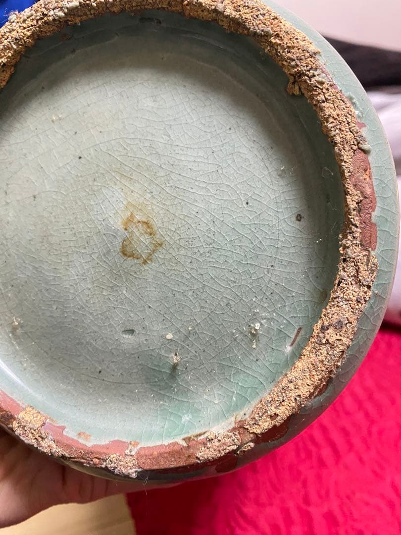 李朝青緑色の陶器製花瓶　白鳥の絵柄　世紀19