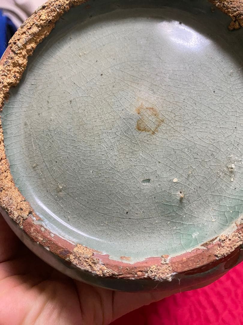 李朝青緑色の陶器製花瓶　白鳥の絵柄　世紀19