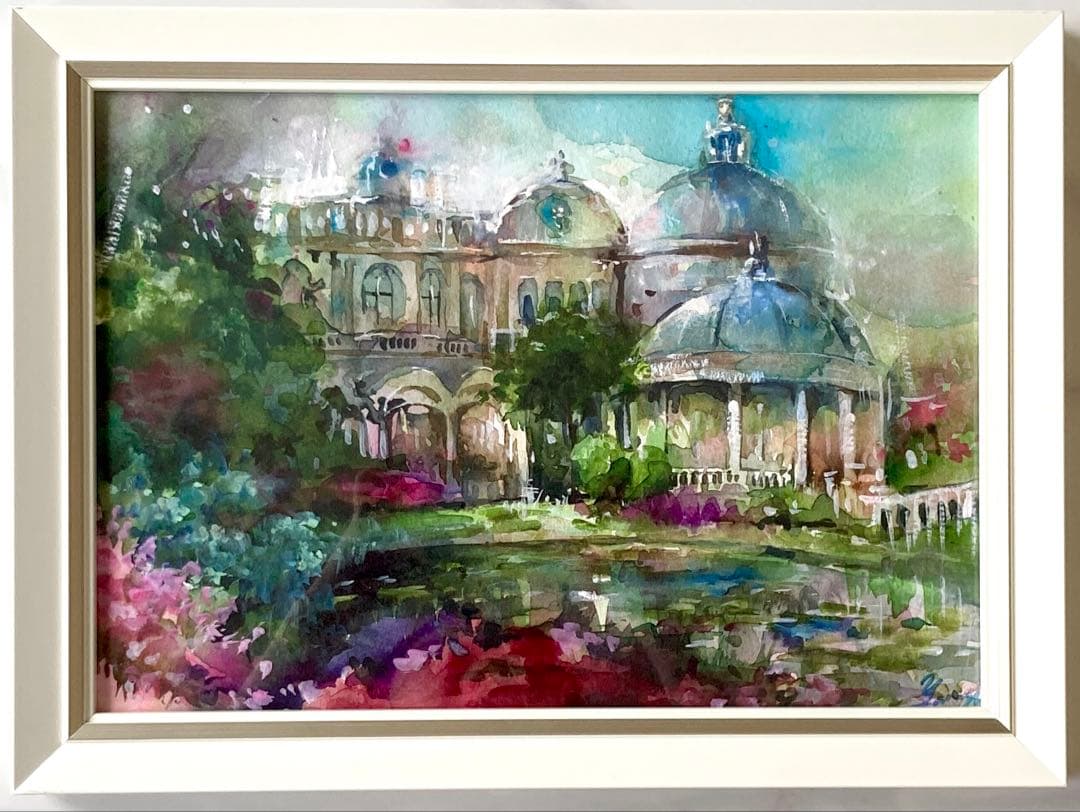 水彩画 原画 花咲く庭