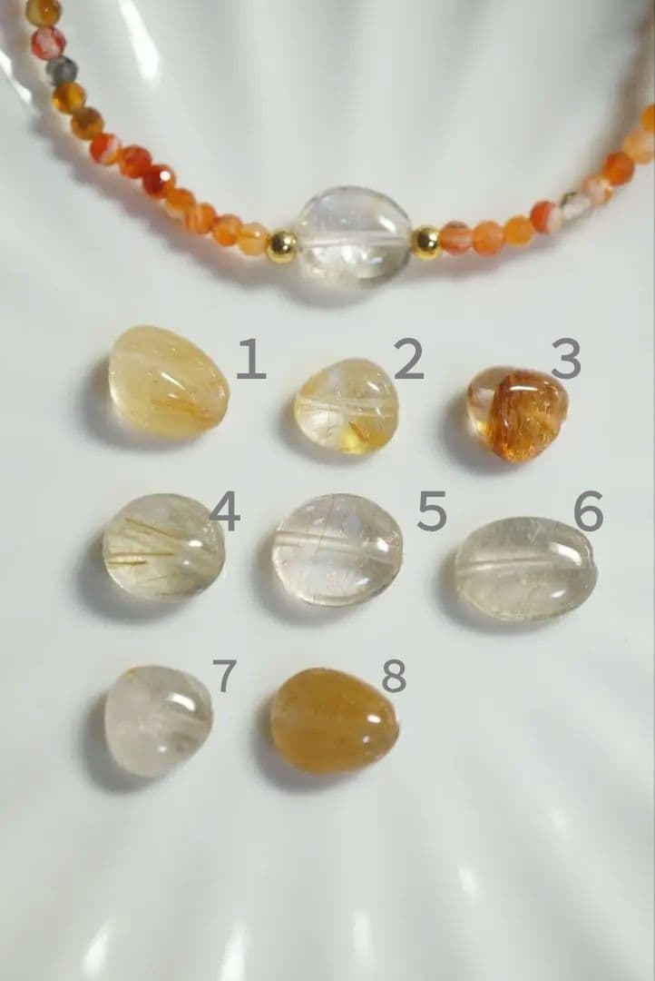 No.2650　ルチルクォーツ　ミックスカーネリアン　天然石ゴムブレスレット