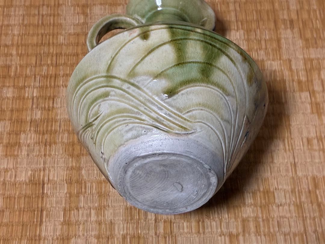 イスラム古陶 ペルシャ陶器 古陶器 魚紋 緑黄釉 陶器 水差し ピッチャー 水注