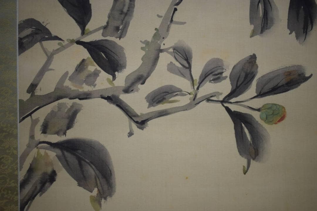 真作/三井飯山/椿画賛/布袋屋掛軸HI-563