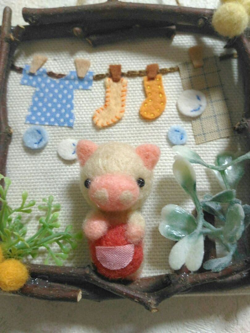 ✿mika様用✿羊毛フエルト✿ミニ額縁ふぅ✿ブタのお母さん✿