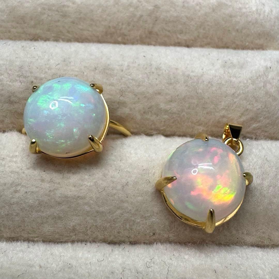 天然石エチオピアオパール　12mm大粒リング＆ペントップS925製 114