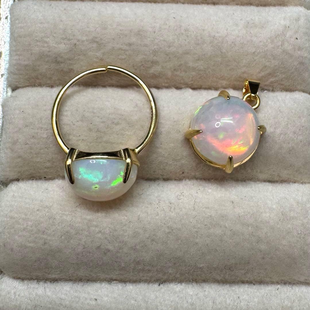 天然石エチオピアオパール　12mm大粒リング＆ペントップS925製 114