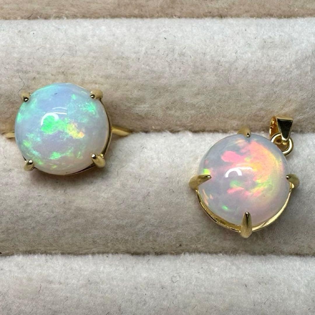 天然石エチオピアオパール　12mm大粒リング＆ペントップS925製 114