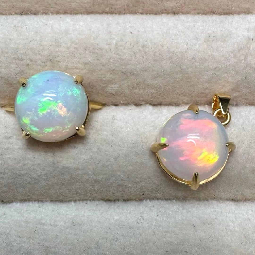 天然石エチオピアオパール　12mm大粒リング＆ペントップS925製 114