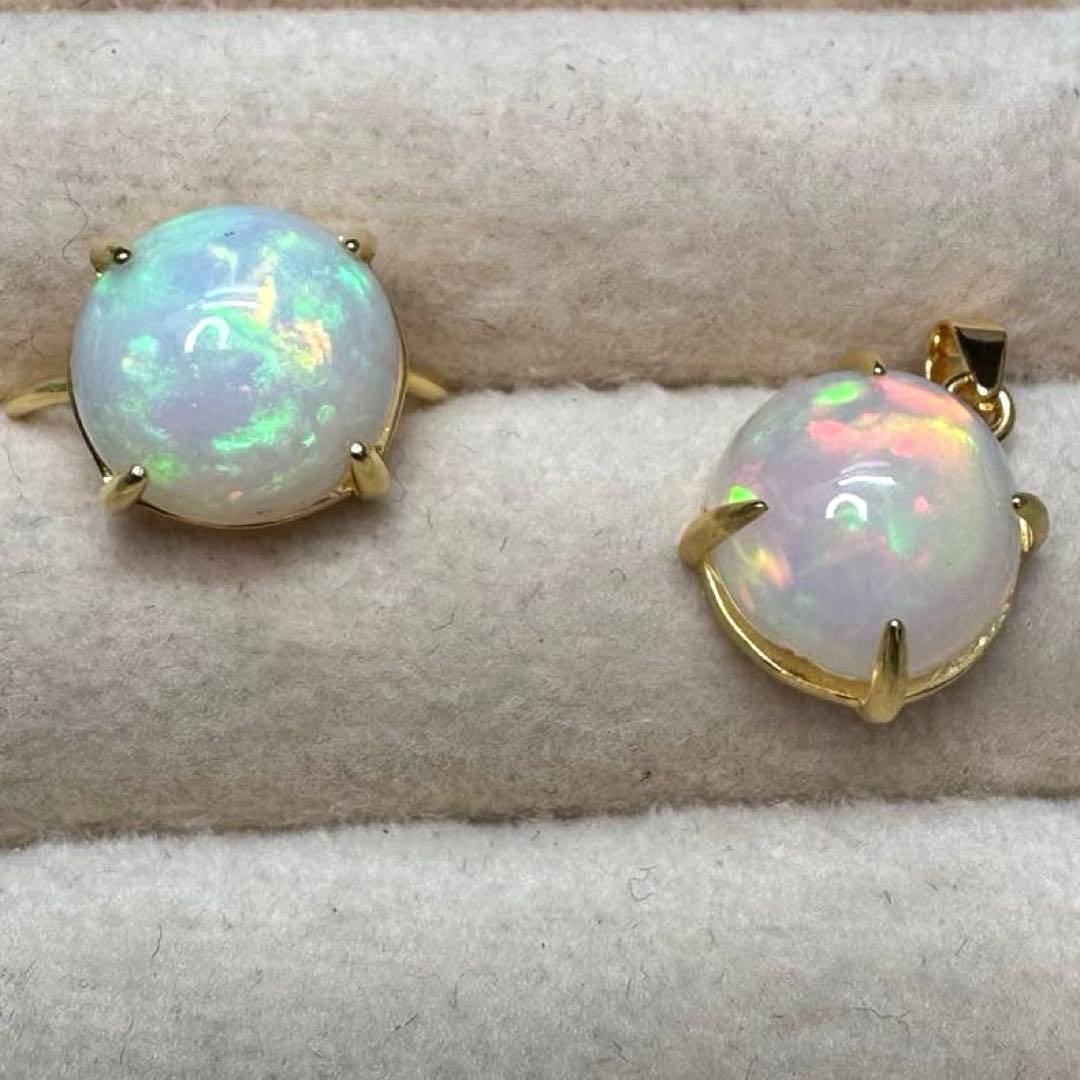 天然石エチオピアオパール　12mm大粒リング＆ペントップS925製 114