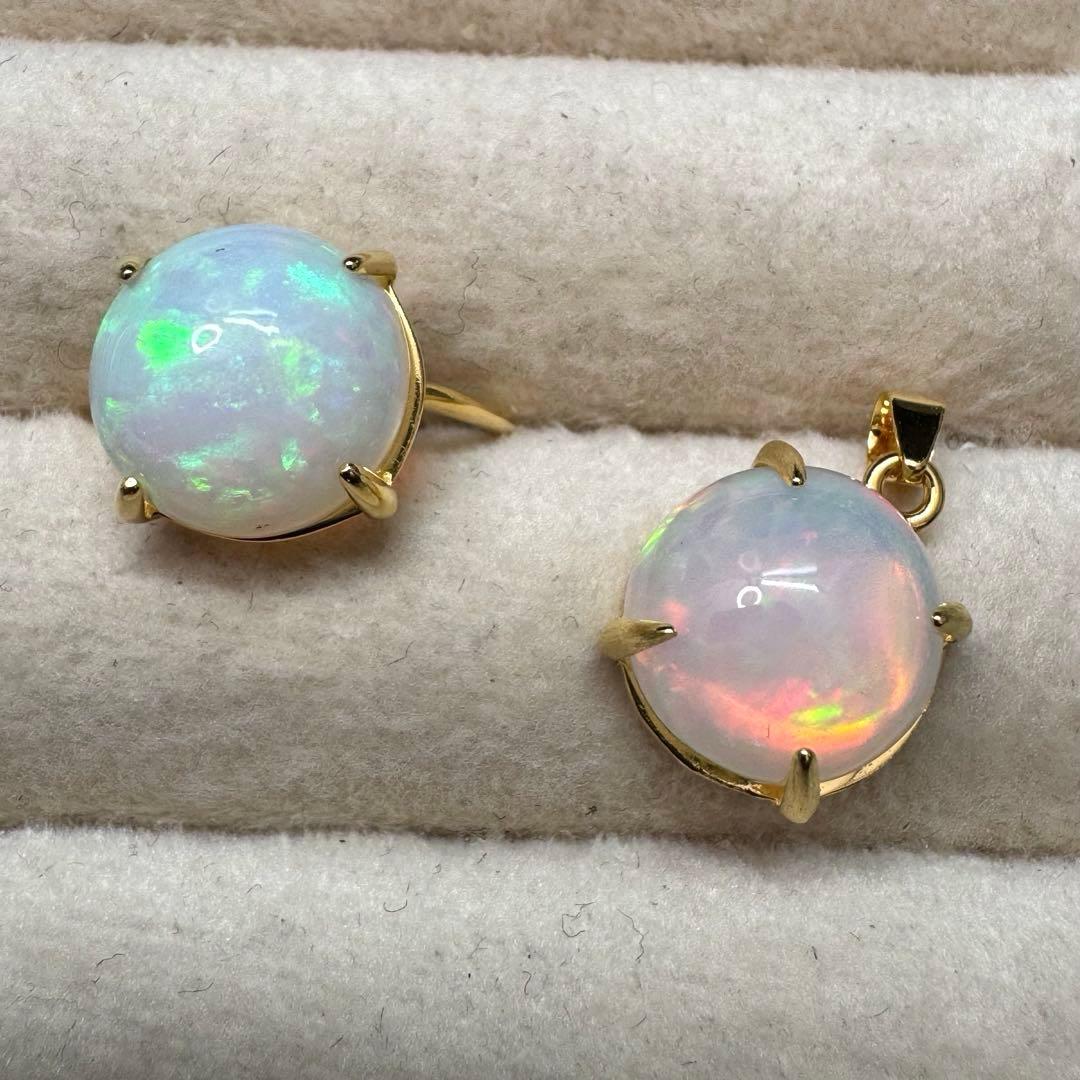 天然石エチオピアオパール　12mm大粒リング＆ペントップS925製 114