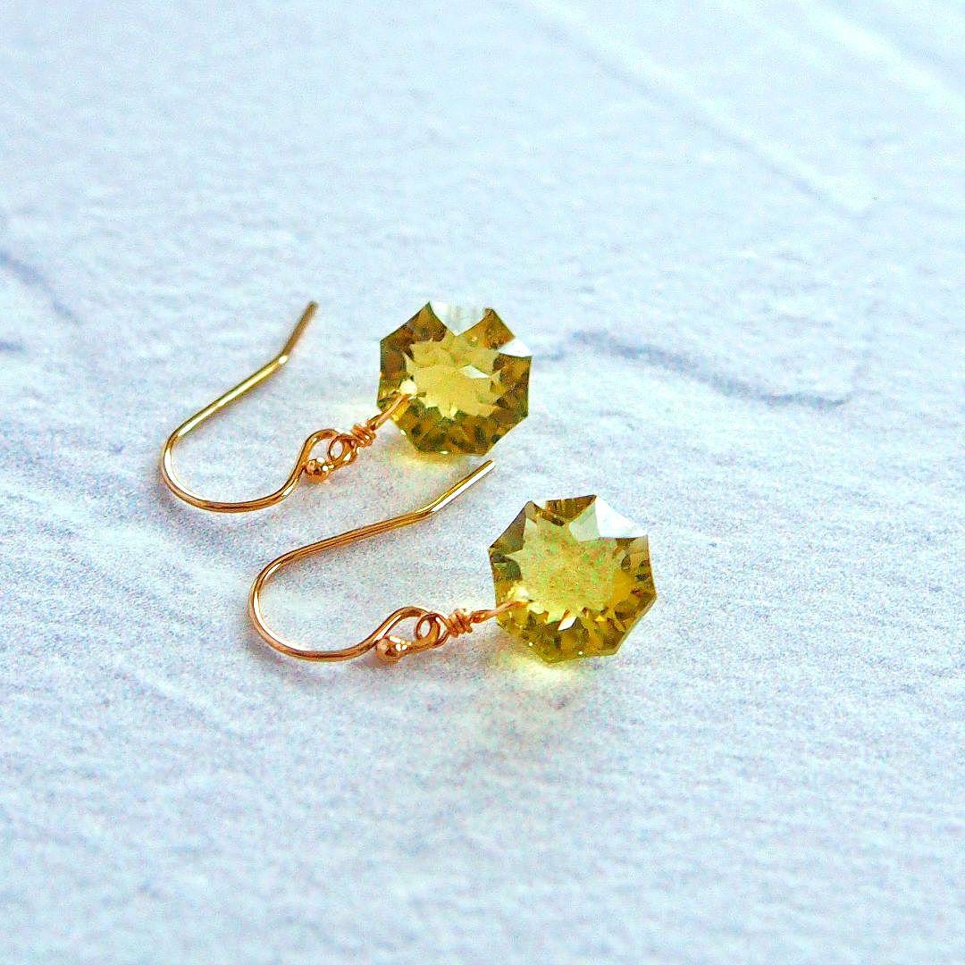 専用　宝石質✨オリーブクォーツ　コンケーブ　ソレイユ　ピアス　14kgf　A