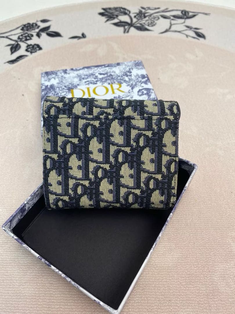 Dior 三つ折り財布 ネイビー ベージュ