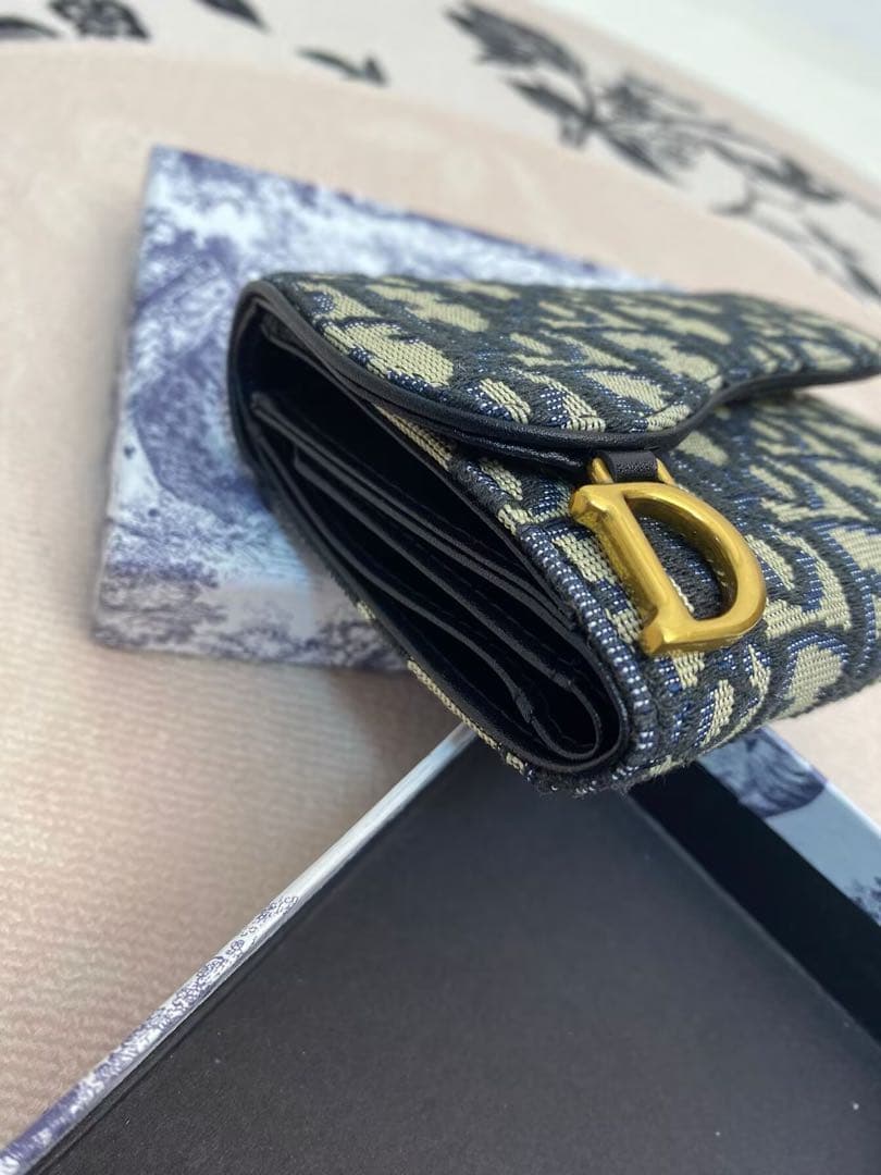 Dior 三つ折り財布 ネイビー ベージュ