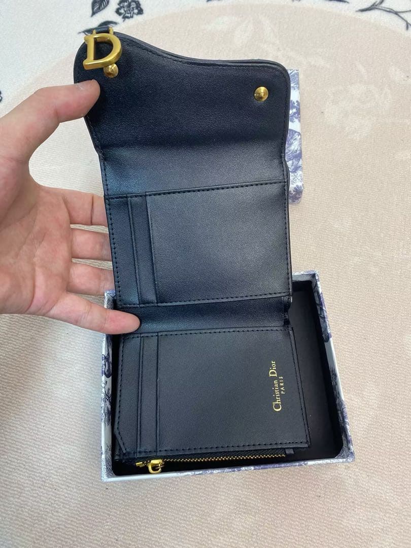 Dior 三つ折り財布 ネイビー ベージュ