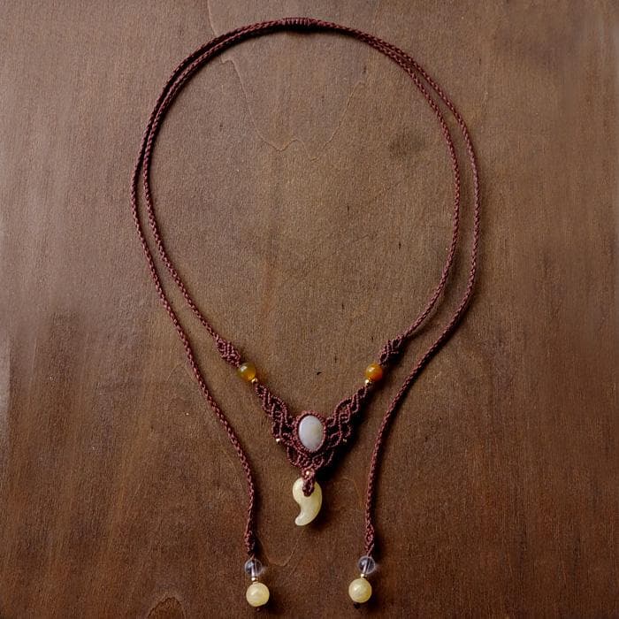 アラゴナイト 勾玉・アゲート（瑪瑙） マクラメ編みチョーカーネックレス 3807