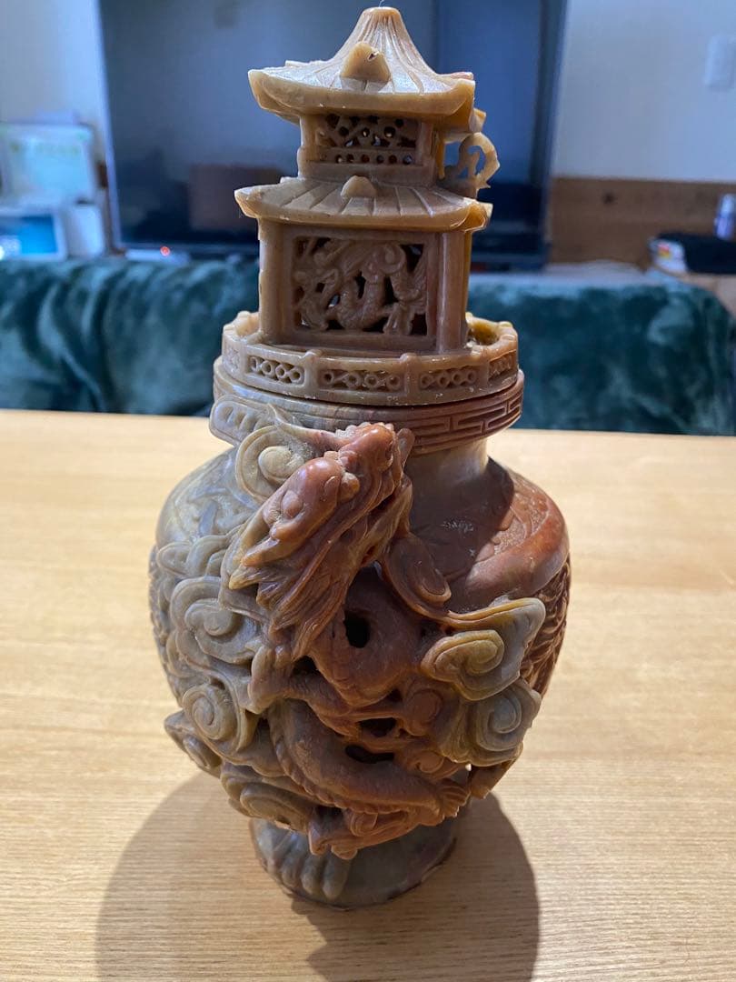 骨董品　香炉　お香　石彫　龍