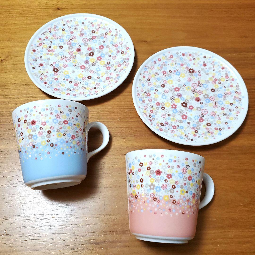 NARUMI ナルミ ポーチュラカ 花模様 4点 ペアマグカップ プレート 新品