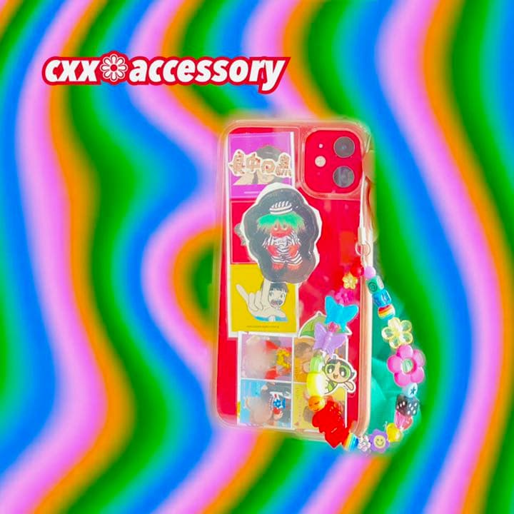 【s-12】ビーズストラップ スマホ❁ニコちゃん カラフル 派手 個性的 韓国