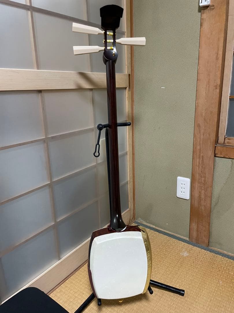 【美品カンベリ破れなし】紅木 津軽三味線 両犬皮 二本溝 太棹 ケース、布袋つき