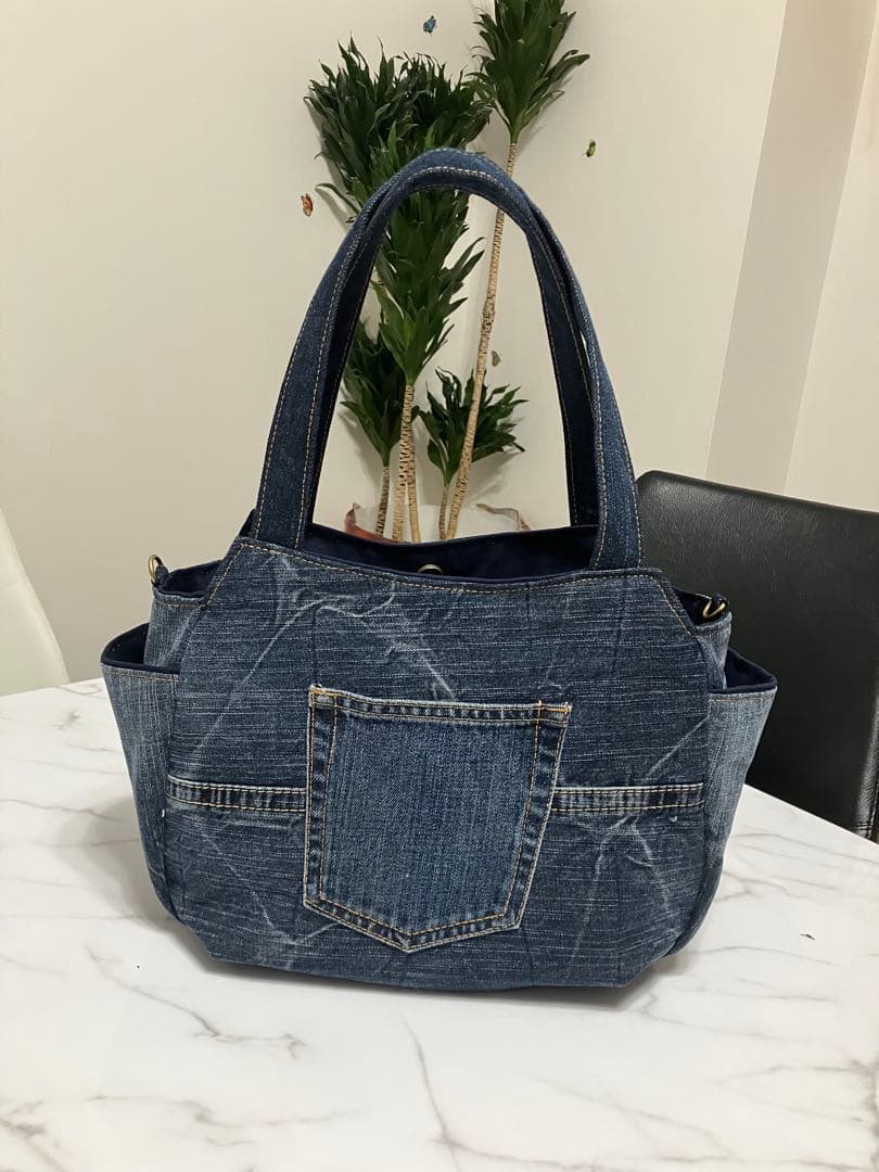 547 そらママ専用大きめデニムリメイクバック　ハンドメイド