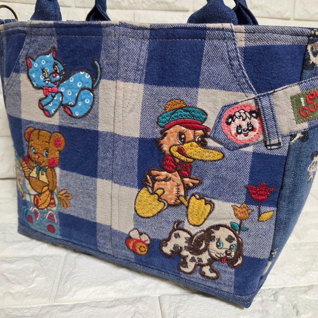 915 デニム＊リメイク＊パンダ＊バッグ＊トートバッグ