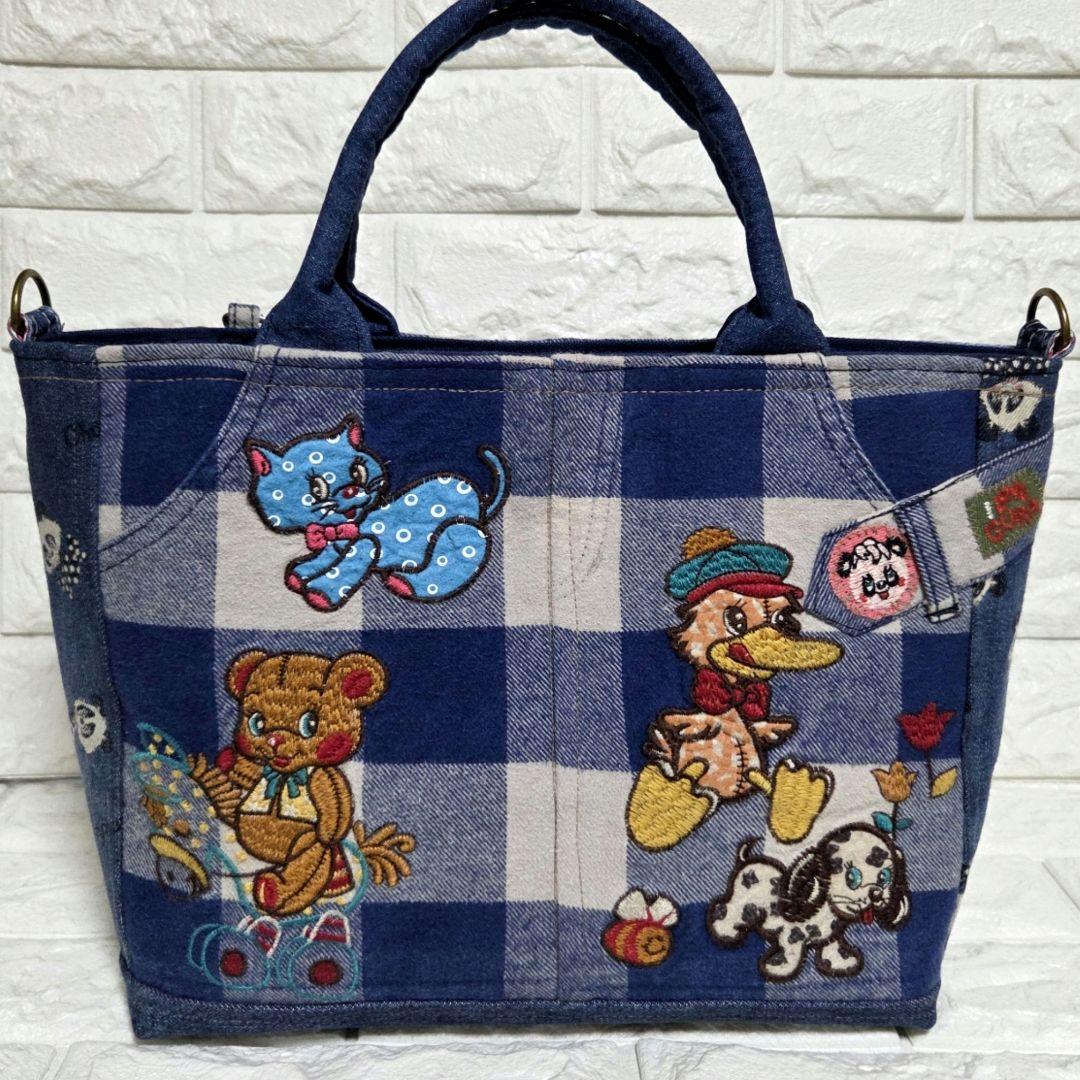 915 デニム＊リメイク＊パンダ＊バッグ＊トートバッグ