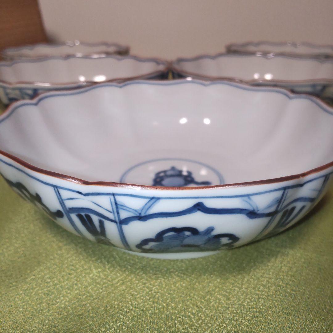 九谷焼　香祥窯　染付　宝尽くし 小鉢 中皿　 八角皿 輪花 手描き 未使用品