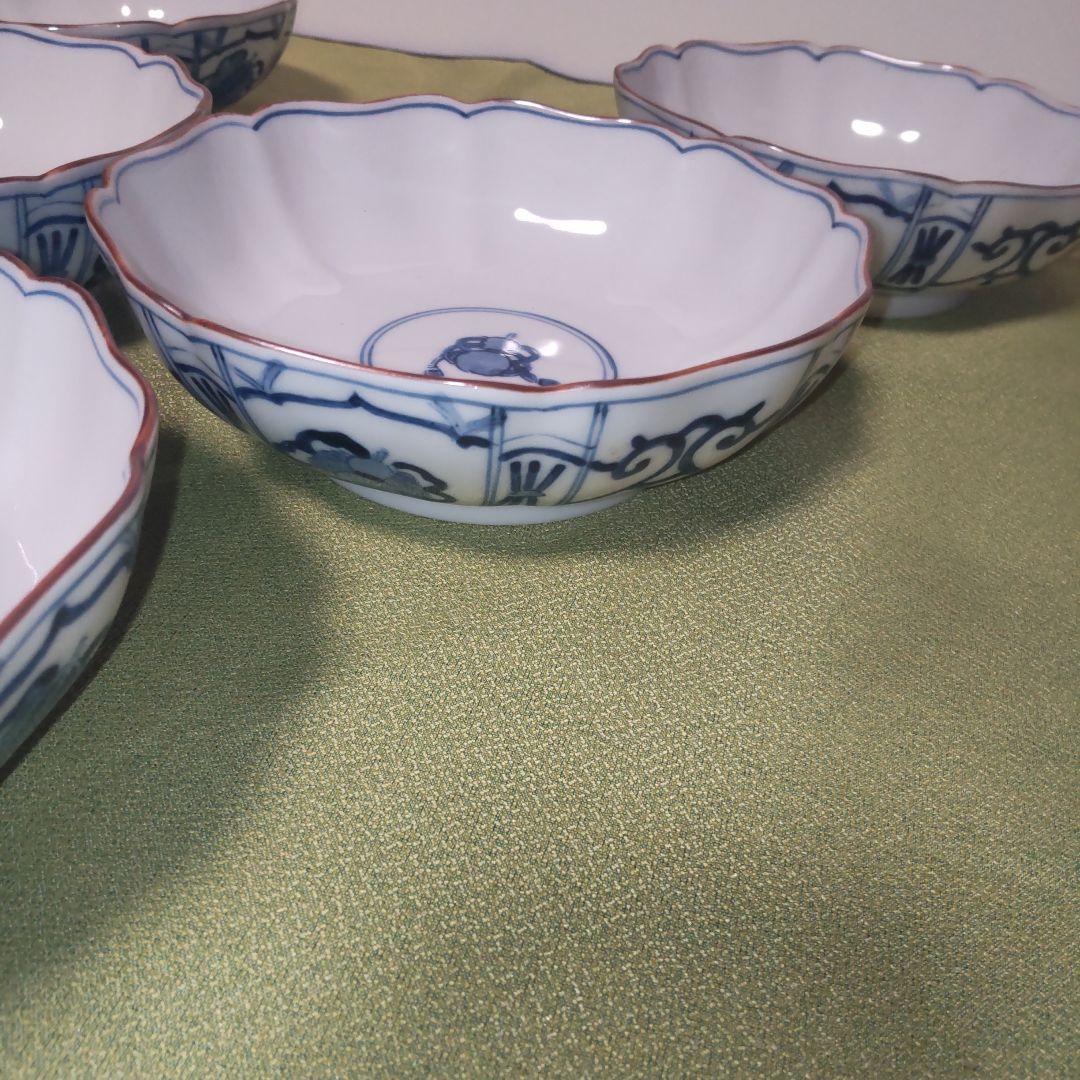 九谷焼　香祥窯　染付　宝尽くし 小鉢 中皿　 八角皿 輪花 手描き 未使用品