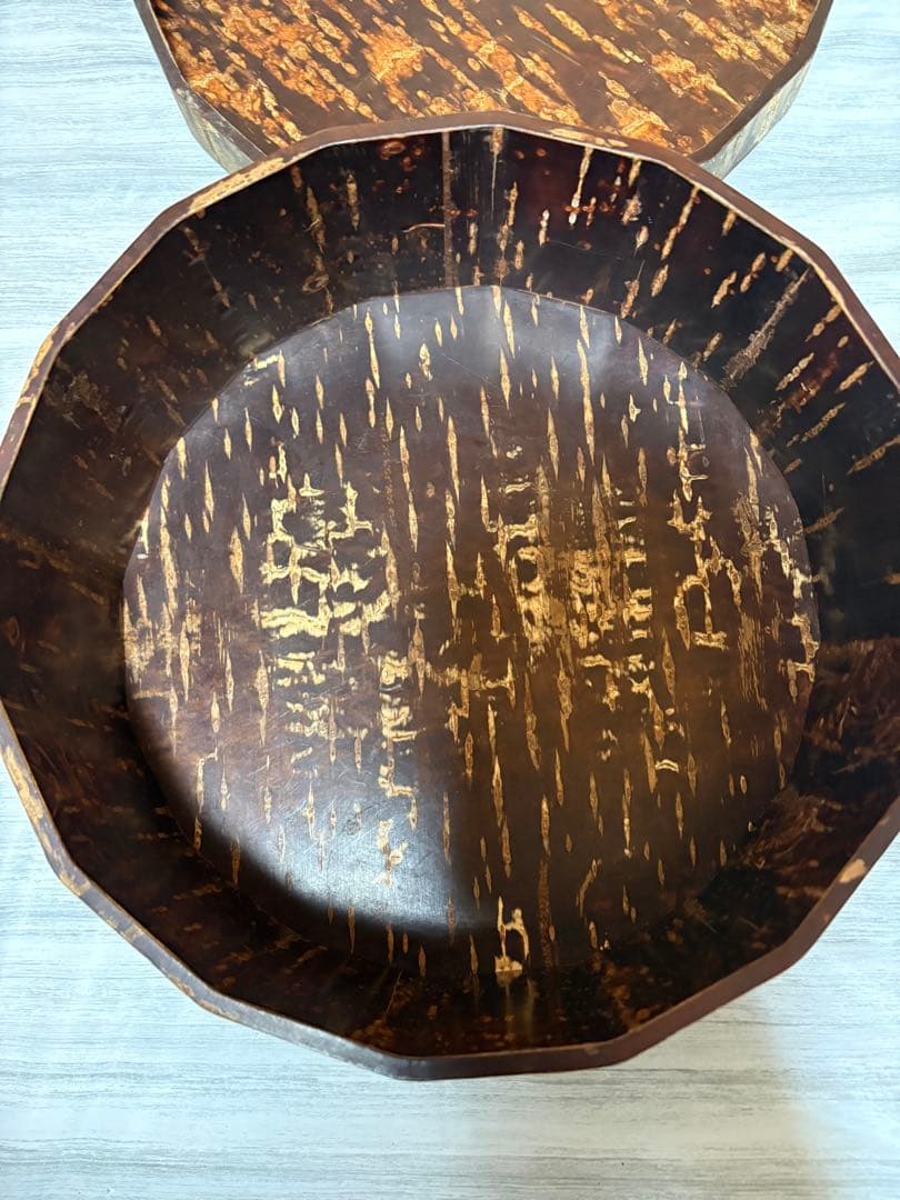 昭和レトロ　昭和レトロ 桜樺細工 丸型 茶櫃 湯呑み茶碗 茶器セット