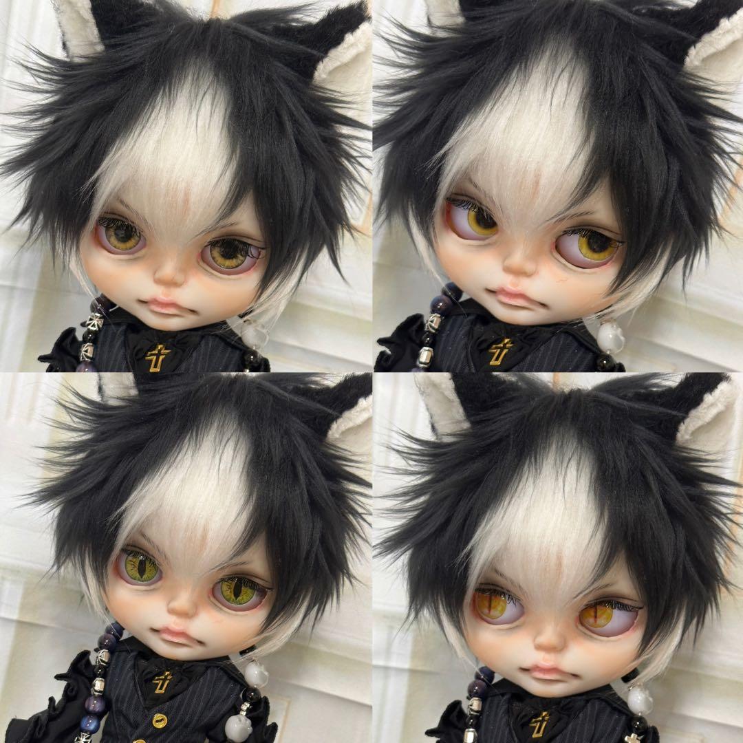 ゆ*ん様 アイシードール本体男の子　ボアウィッグ　OF付き 黒白ハチワレ猫