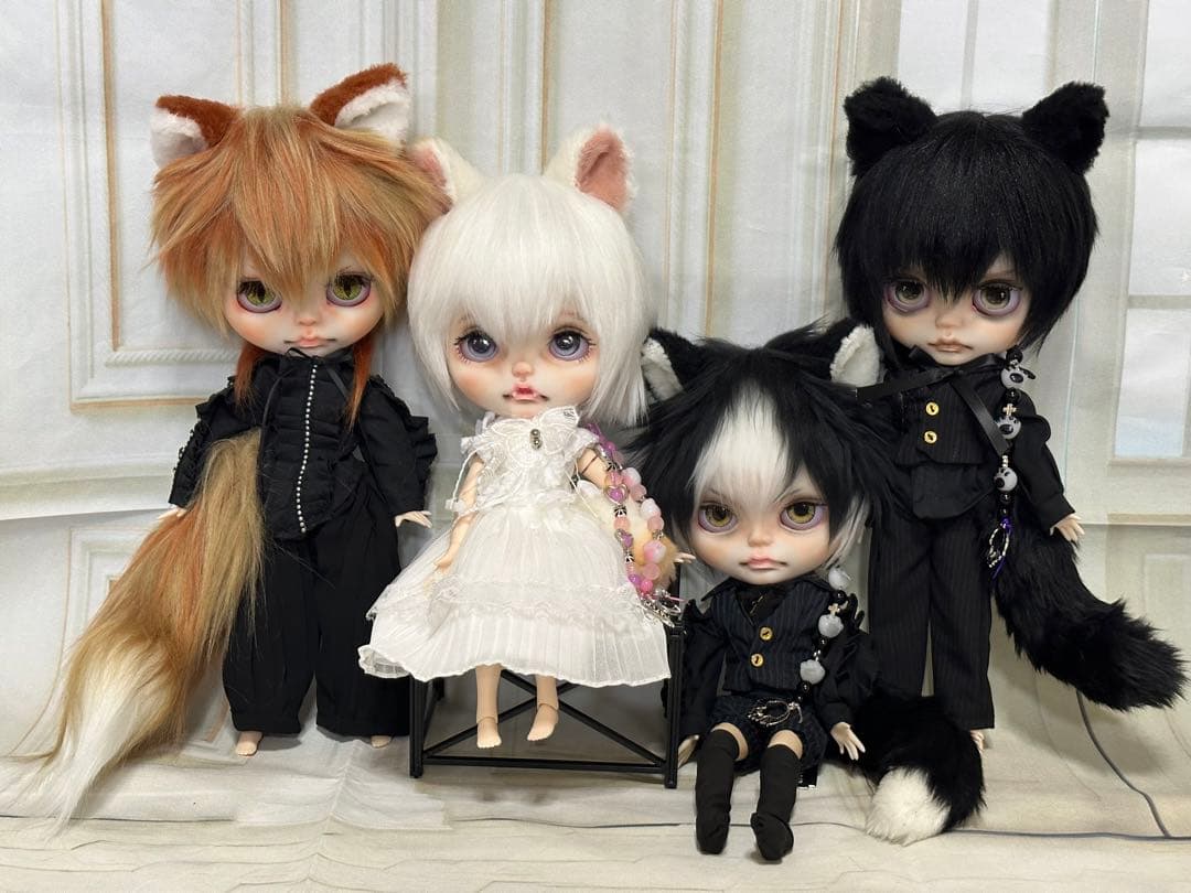 ゆ*ん様 アイシードール本体男の子　ボアウィッグ　OF付き 黒白ハチワレ猫