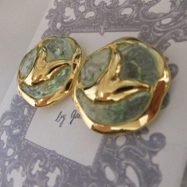 036＊クリア 黄緑ゴールド レトロ チェーン ピアス イヤリング