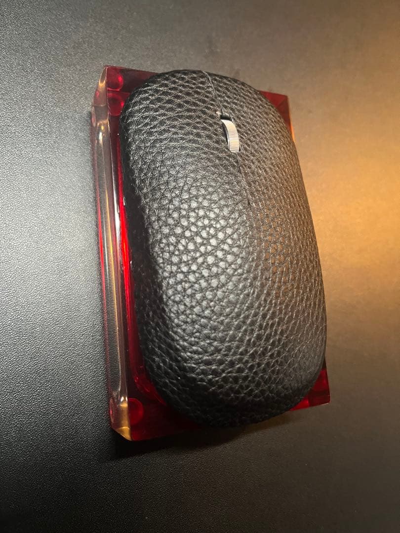 【高級】 ワイヤレスマウス ブラックレザー シルバーホイール 5ボタン