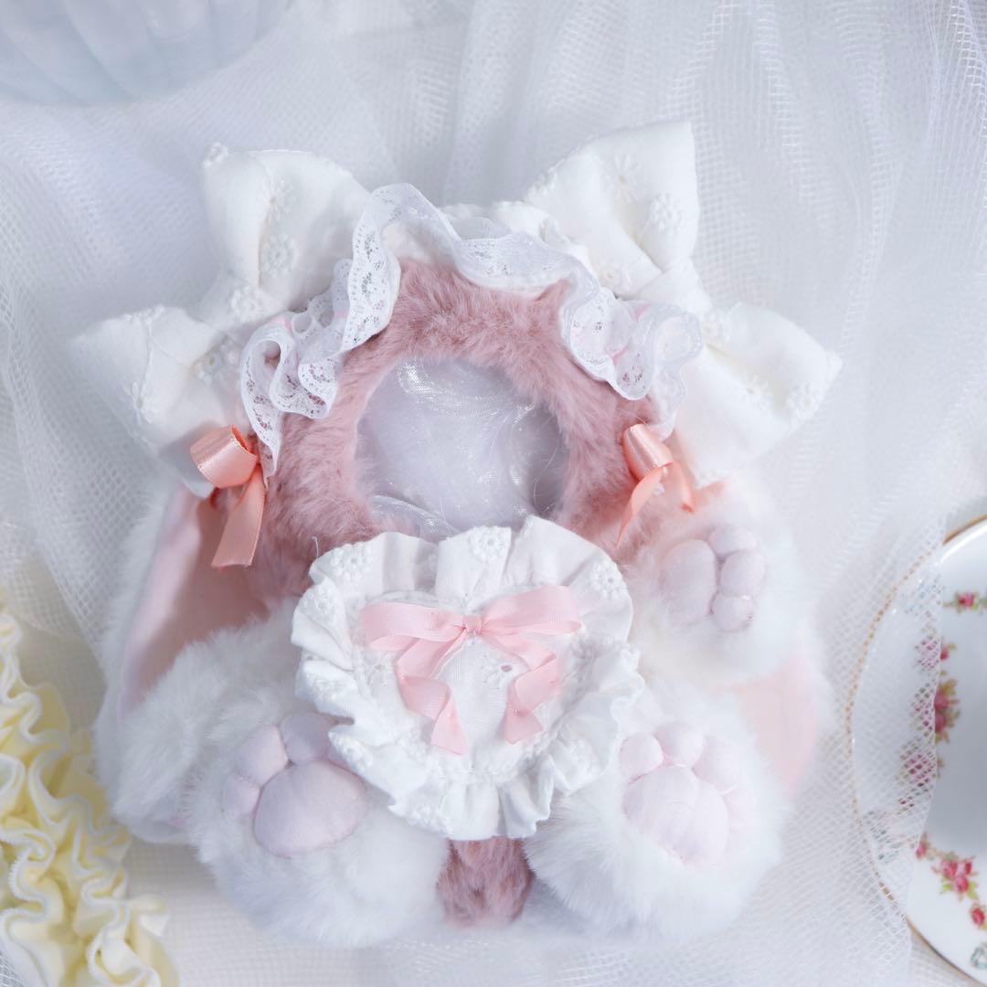 【約10cm 】手が動く♡肉球おすわりぬい服 ホワイト×ピンク 垂れ耳うさぎ