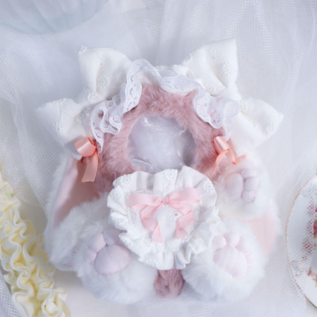 【約10cm 】手が動く♡肉球おすわりぬい服 ホワイト×ピンク 垂れ耳うさぎ