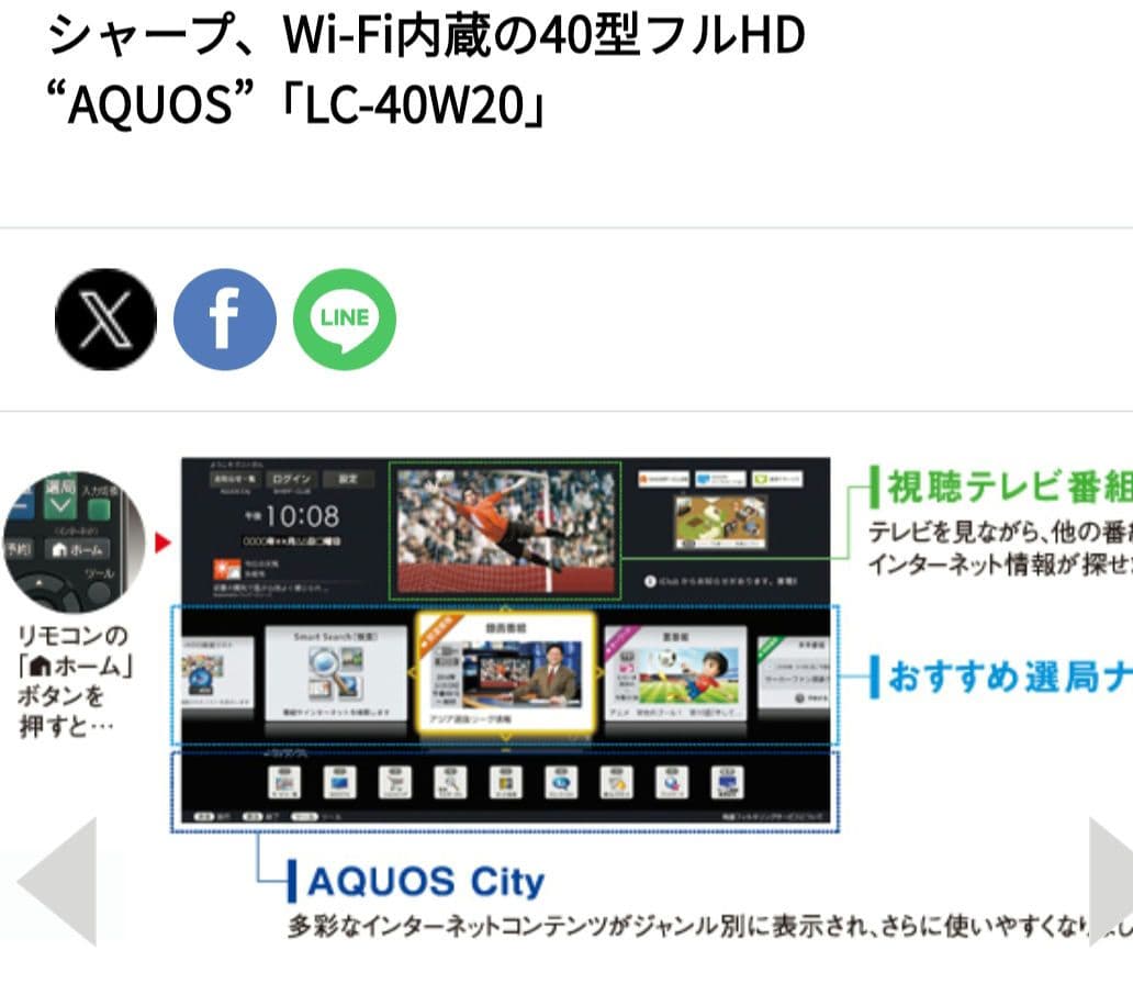 SHARP 40V型液晶テレビ AQUOS LC-40W20未使用B-CAS付き
