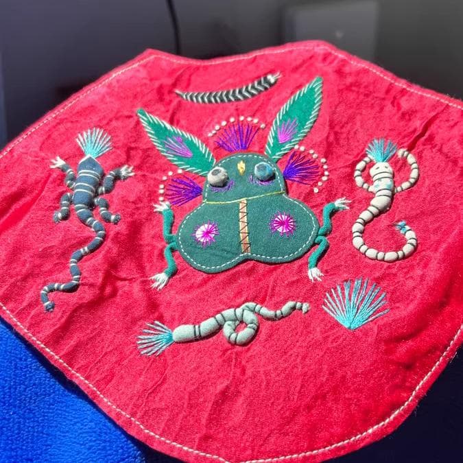 Embroidery 五毒文様の手刺繍お守り肚兜｜厄除けと健やかな願いを込めて