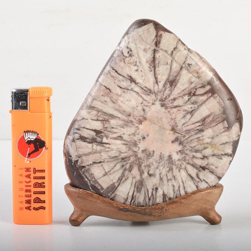 天然石　鑑賞石　菊花石　置物　重さ約614g　唐木台付　C　R7284