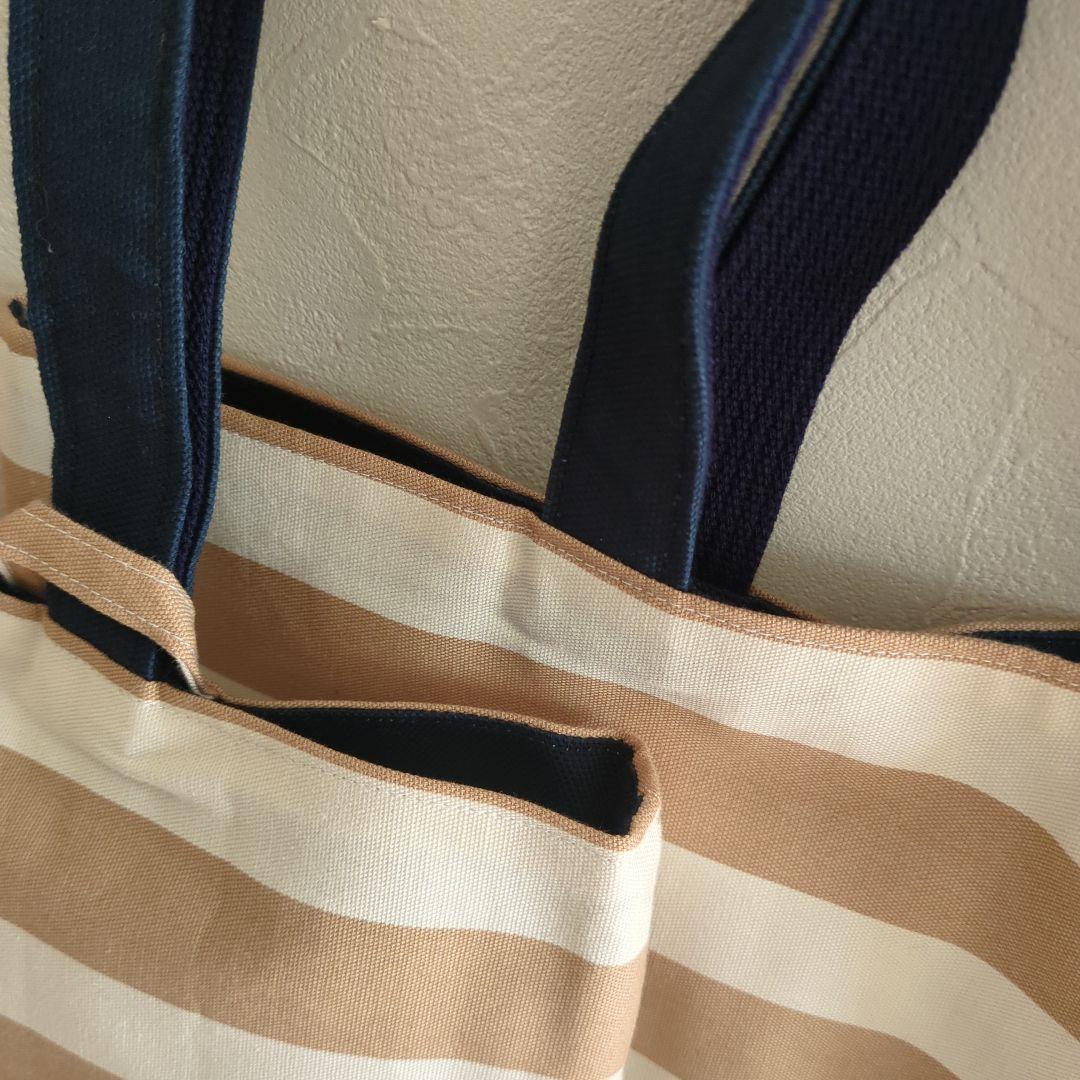 タグ付きベージュボーダー男の子　入園準備レッスンバッグ入学準備3点セット帆布