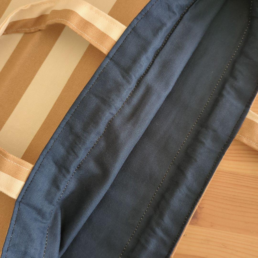 タグ付きベージュボーダー男の子　入園準備レッスンバッグ入学準備3点セット帆布