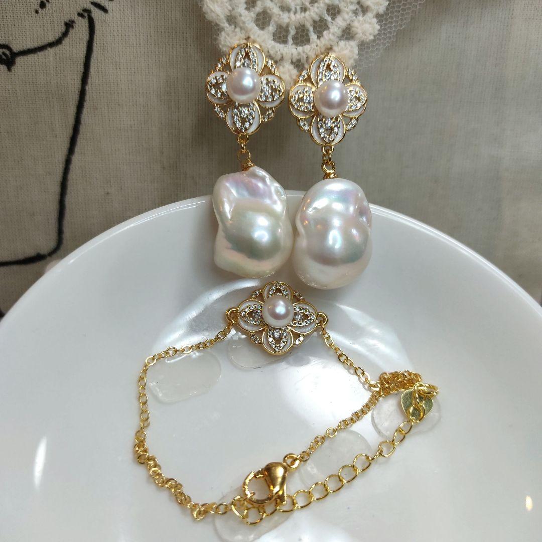本真珠　淡水バロックパール　ピアス　ブレスレット　セット