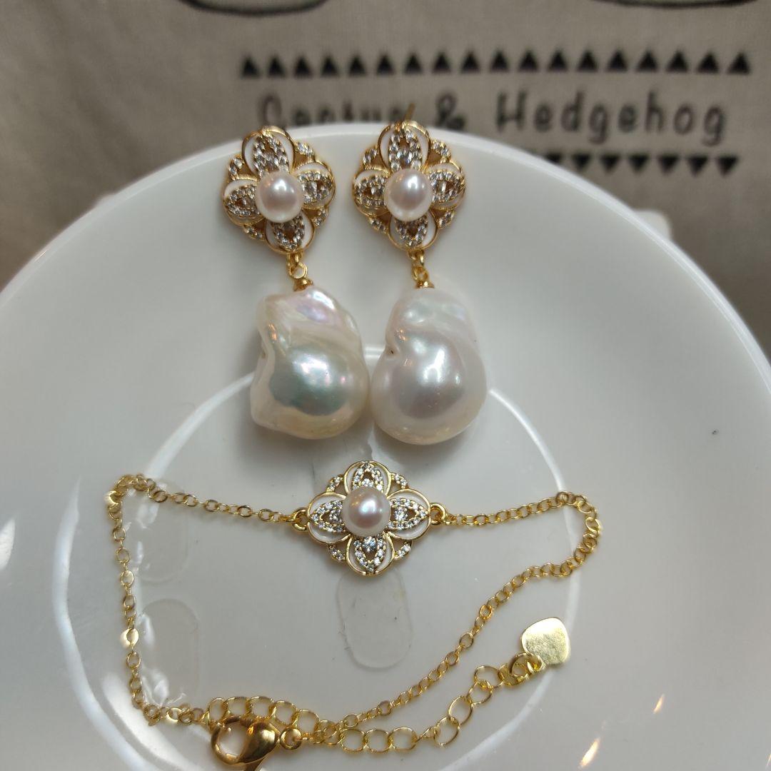 本真珠　淡水バロックパール　ピアス　ブレスレット　セット