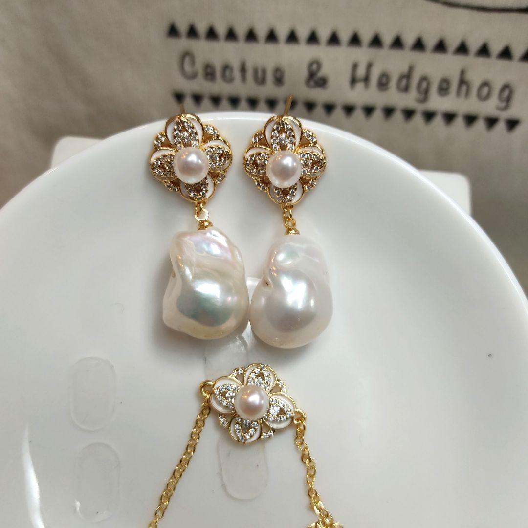 本真珠　淡水バロックパール　ピアス　ブレスレット　セット