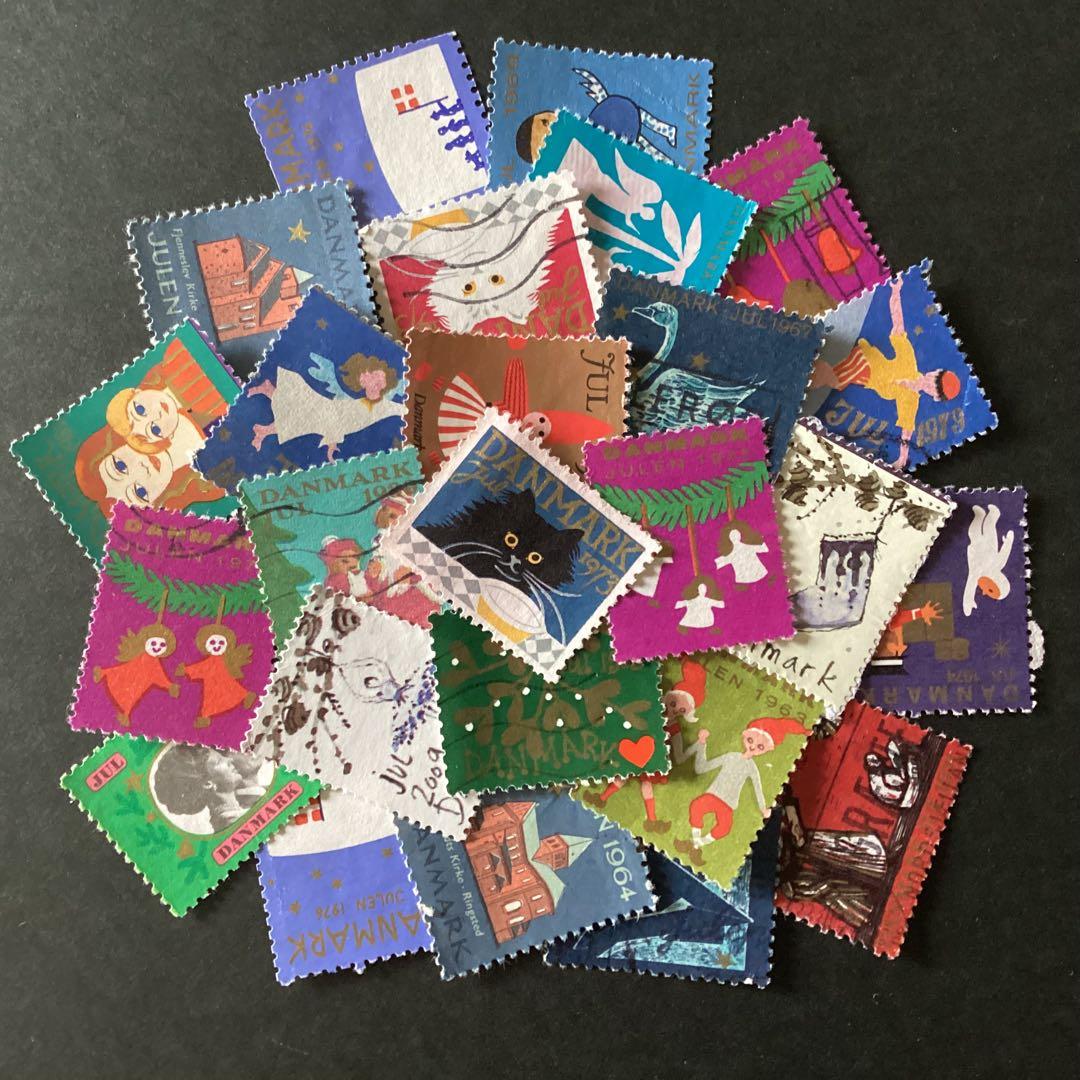 (おまとめ済み)海外使用済み切手　デンマーク　クリスマスシール　いろいろ　25枚