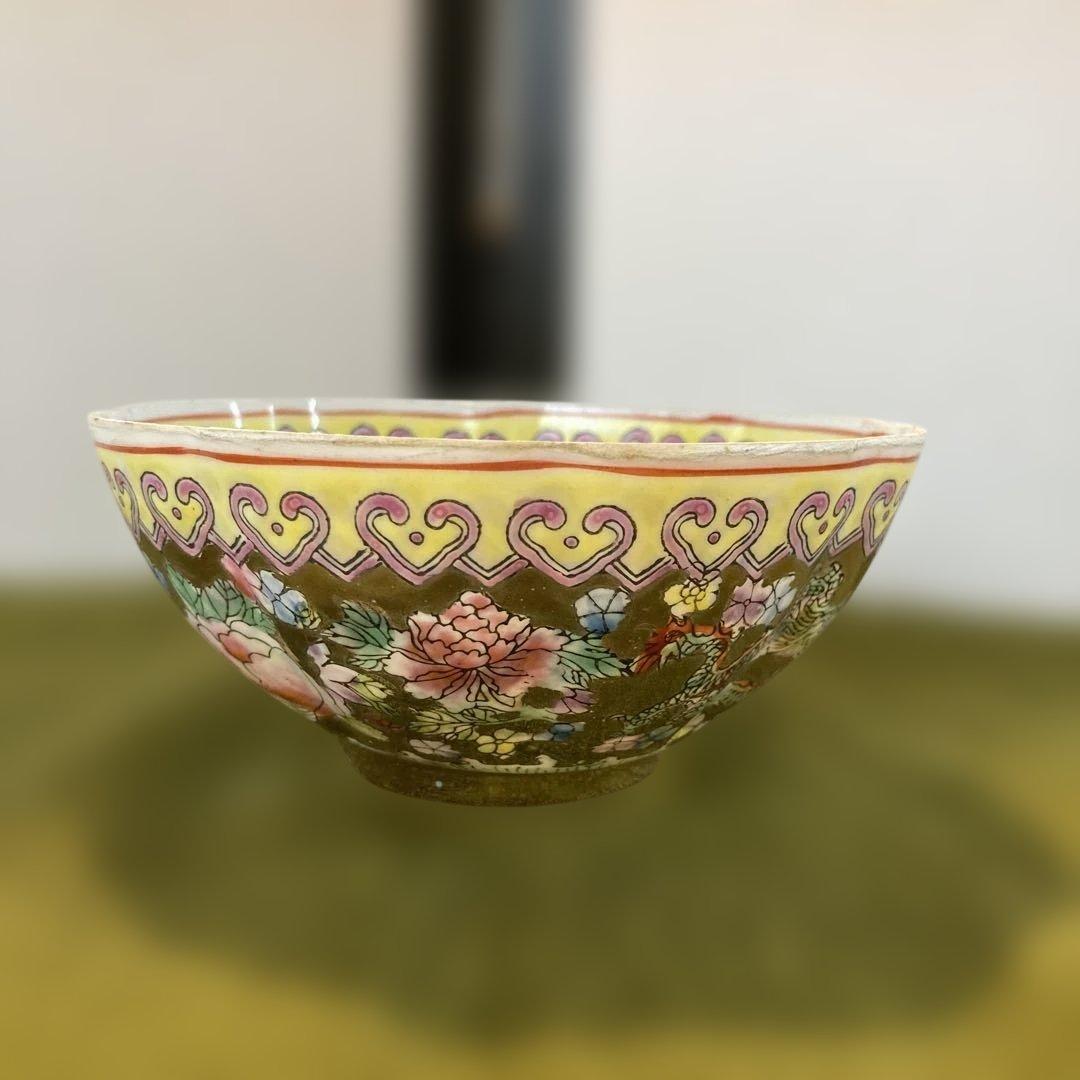 薄胎磁　薄胎碗　茶杯 多色花柄ドラゴン装飾ボウル