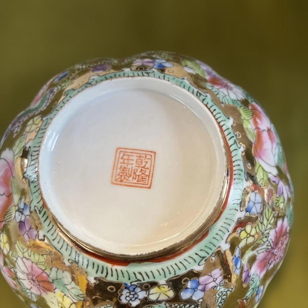 薄胎磁　薄胎碗　茶杯 多色花柄ドラゴン装飾ボウル