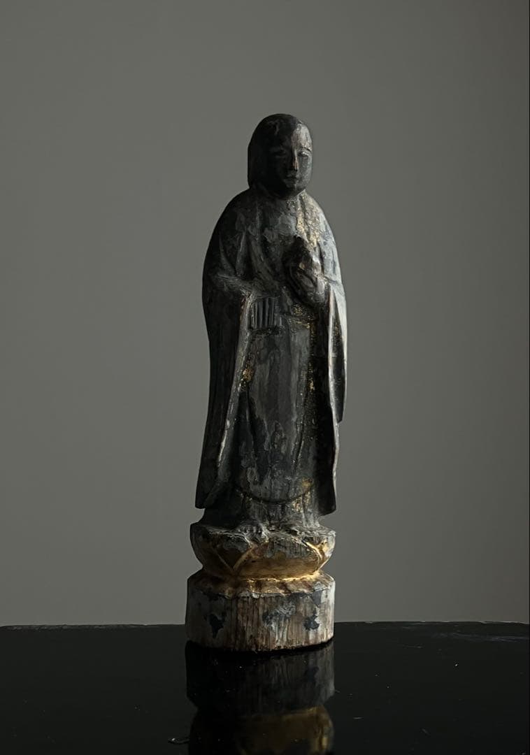 【静寂 古い木彫地蔵菩薩立像 約12㎝ 江戸初期〜中期頃】骨董仏像古美術民間信仰