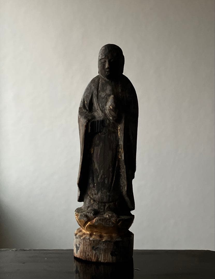 【静寂 古い木彫地蔵菩薩立像 約12㎝ 江戸初期〜中期頃】骨董仏像古美術民間信仰